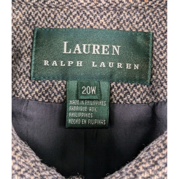 Lauren Ralph Lauren Womens 20W Wool Blazer Full Zip Brown Tweed Jacket VTG - Picture 2 of 12